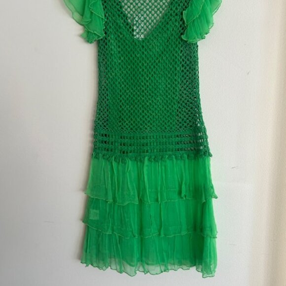 Anthropologie Love The Label Tiered Kelly Green Crochet Flutter-Sleeve Dress NWT - Picture 16 of 16
